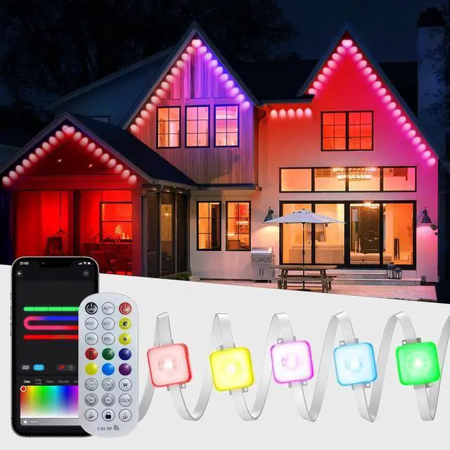 Main image of Permanent Outdoor Lights, 100ft RGB Outdoor Christmas Lights with 72 LED Lights, IP67 Waterproof LED Eaves Lights with DIY Scene Modes for Halloween Decor, Smart APP & Remote Control