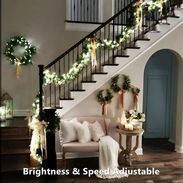 Alt view image 6 of 7 - Brizled Christmas String Lights, 33ft 100 LED Color Changing Christmas Lights with Remote, RGB Christmas Tree Light Dimmable Music Plugin Mini Xmas Light Outdoor for Xmas Party Home