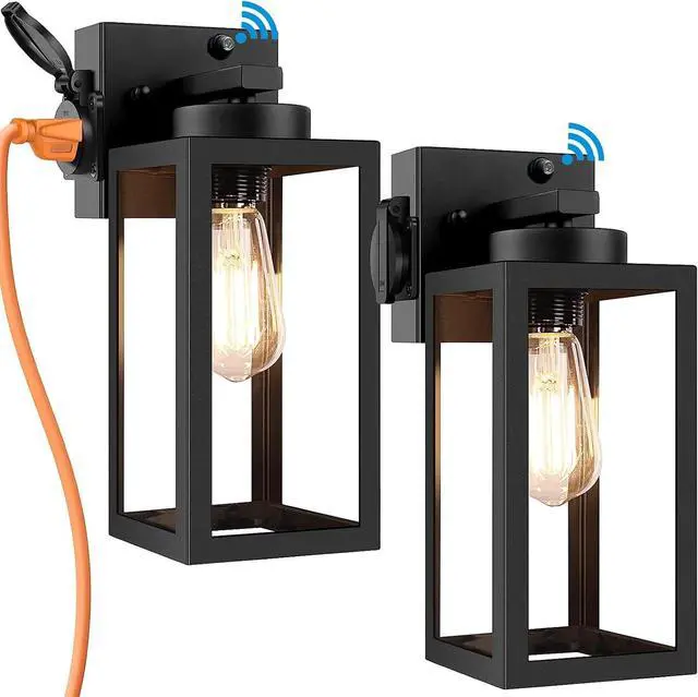Main image of 2-Pack Dusk to Dawn Outdoor Light Fixtures,Outdoor Wall Lights with Outlet Sensor,Black Exterior Porch Lights Waterproof Outdoor Wall Sconce,Outside Lights for House,Garage,Front Door