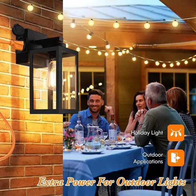 Alt view image 5 of 7 - 2-Pack Dusk to Dawn Outdoor Light Fixtures,Outdoor Wall Lights with Outlet Sensor,Black Exterior Porch Lights Waterproof Outdoor Wall Sconce,Outside Lights for House,Garage,Front Door