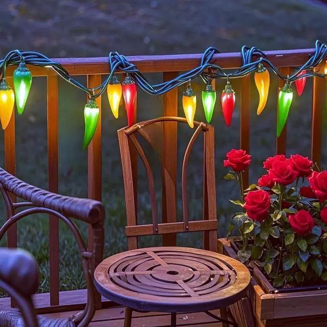 Alt view image 3 of 7 - 35 LED Red Green and Yellow Chili Pepper Christmas Lights, 18 Ft Green Wire House Decorative Lighting String, for Indoor and Outdoor Party, Kitchen, Living Room, Garden, Patio.