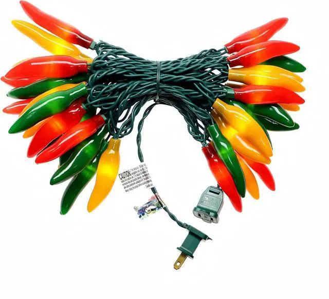 Main image of 35 LED Red Green and Yellow Chili Pepper Christmas Lights, 18 Ft Green Wire House Decorative Lighting String, for Indoor and Outdoor Party, Kitchen, Living Room, Garden, Patio.