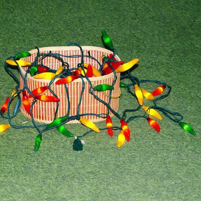 Alt view image 2 of 7 - 35 LED Red Green and Yellow Chili Pepper Christmas Lights, 18 Ft Green Wire House Decorative Lighting String, for Indoor and Outdoor Party, Kitchen, Living Room, Garden, Patio.