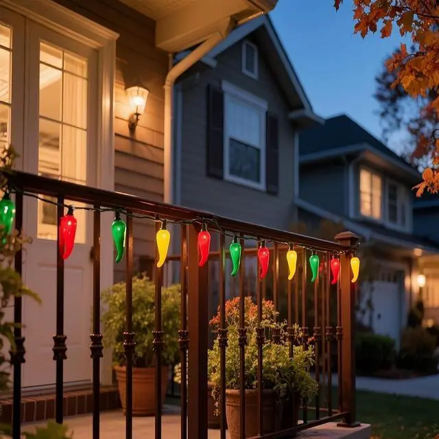 Alt view image 6 of 7 - 35 LED Red Green and Yellow Chili Pepper Christmas Lights, 18 Ft Green Wire House Decorative Lighting String, for Indoor and Outdoor Party, Kitchen, Living Room, Garden, Patio.