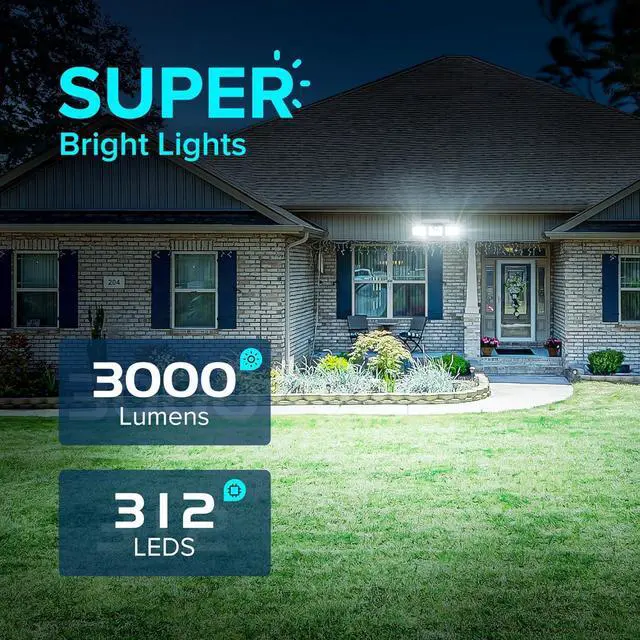 Alt view image 2 of 7 - JJX 2 Pack Solar Lights Outdoor 3000LM 312 LED Motion Sensor Outdoor Lights, IP65 Waterproof LED Solar Security Light, 3 Adjustable Heads Wide Lighting Angle