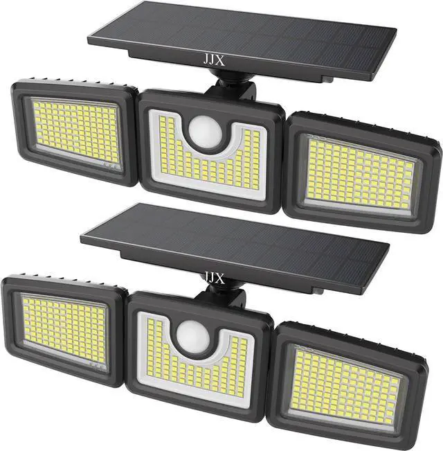 Main image of JJX 2 Pack Solar Lights Outdoor 3000LM 312 LED Motion Sensor Outdoor Lights, IP65 Waterproof LED Solar Security Light, 3 Adjustable Heads Wide Lighting Angle