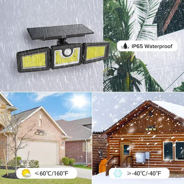 Alt view image 6 of 7 - JJX 2 Pack Solar Lights Outdoor 3000LM 312 LED Motion Sensor Outdoor Lights, IP65 Waterproof LED Solar Security Light, 3 Adjustable Heads Wide Lighting Angle