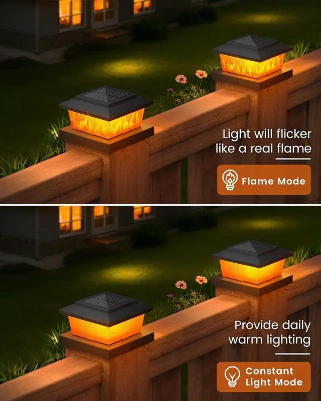 Alt view image 2 of 6 - VOLISUN Solar Fence Post Cap Lights 6pack, Black Solar Deck Cap Flame Light Outdoor Waterproof, High Brightness Flickering Flame SMD LED Lighting, for 4x4 Wooden/4x4 5x5 Vinyl Post