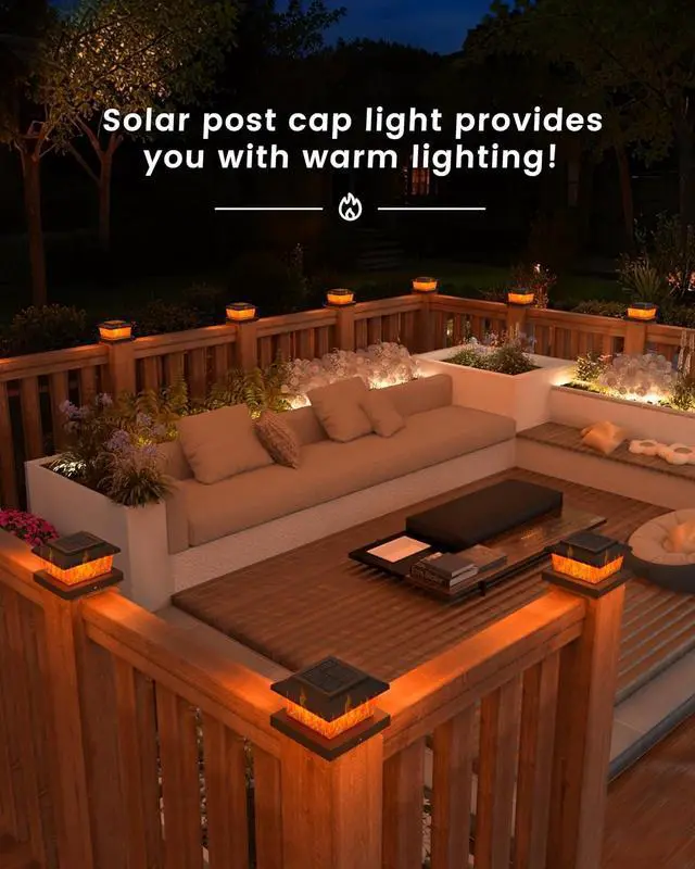 Alt view image 4 of 6 - VOLISUN Solar Fence Post Cap Lights 6pack, Black Solar Deck Cap Flame Light Outdoor Waterproof, High Brightness Flickering Flame SMD LED Lighting, for 4x4 Wooden/4x4 5x5 Vinyl Post