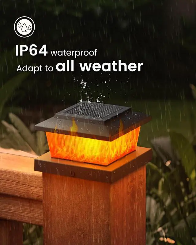 Alt view image 5 of 6 - VOLISUN Solar Fence Post Cap Lights 6pack, Black Solar Deck Cap Flame Light Outdoor Waterproof, High Brightness Flickering Flame SMD LED Lighting, for 4x4 Wooden/4x4 5x5 Vinyl Post