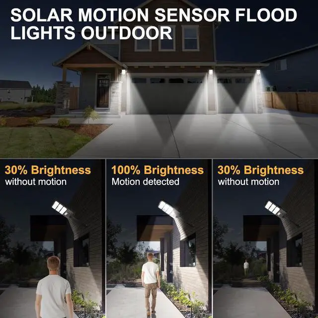 Alt view image 3 of 7 - 2 Pack Solar Lights Outdoor Waterproof: 3000W Solar Flood Lights Outdoor IP66 Motion Sensor 6500K Outside Security Dusk to Dawn LED Solar Powered Street Light with Remote Wall Mount Lamp for Yard