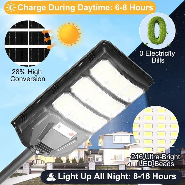 Alt view image 4 of 7 - 2 Pack Solar Lights Outdoor Waterproof: 3000W Solar Flood Lights Outdoor IP66 Motion Sensor 6500K Outside Security Dusk to Dawn LED Solar Powered Street Light with Remote Wall Mount Lamp for Yard