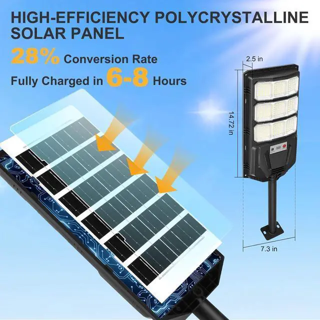 Alt view image 6 of 7 - 2 Pack Solar Lights Outdoor Waterproof: 3000W Solar Flood Lights Outdoor IP66 Motion Sensor 6500K Outside Security Dusk to Dawn LED Solar Powered Street Light with Remote Wall Mount Lamp for Yard