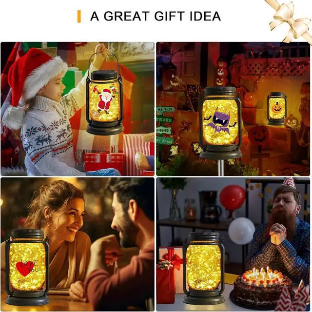 Alt view image 6 of 7 - 4 Pack Hanging Solar Lantern Lights,Vintage Glass Mason Jar Solar Fairy Lights, Mothers Day Gifts for Woman Mom Grandmom,Outdoor Decorative Waterproof Table Lamp with Stakes for Patio Yard Lawn Tree