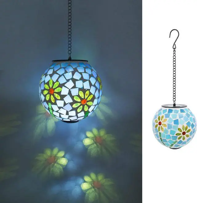 Main image of VCUTEKA Solar Lanterns Outdoor Waterproof - Hanging Solar Lights Garden LED Lanterns Mosaic Glass Design for Landscape Patio Yard Garden Pathway Decoration