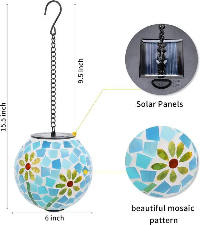 Alt view image 5 of 6 - VCUTEKA Solar Lanterns Outdoor Waterproof - Hanging Solar Lights Garden LED Lanterns Mosaic Glass Design for Landscape Patio Yard Garden Pathway Decoration