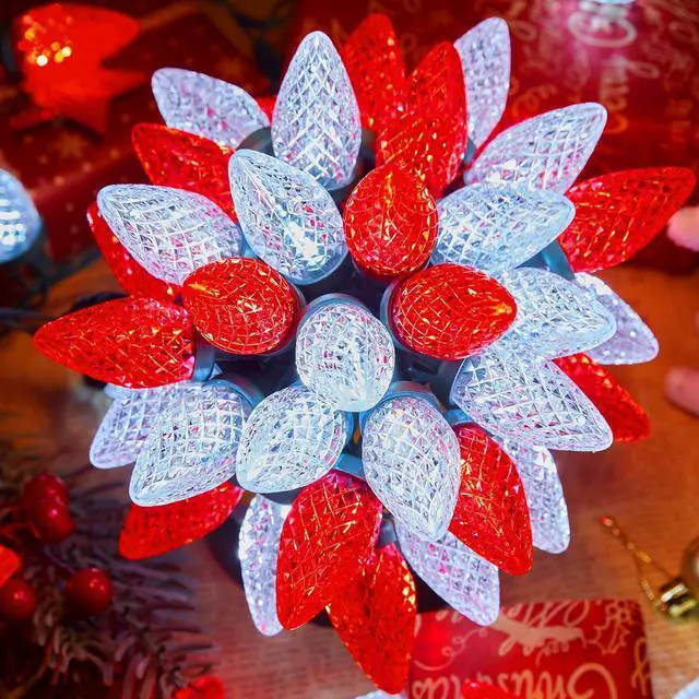 Main image of Brightown C9 LED Christmas Lights Outdoor, 66 ft 100 LED Strawberry String Lights, Waterproof Commercial Grade Extendable for Outside Roofline Patio Home Xmas Decoration, Red and White