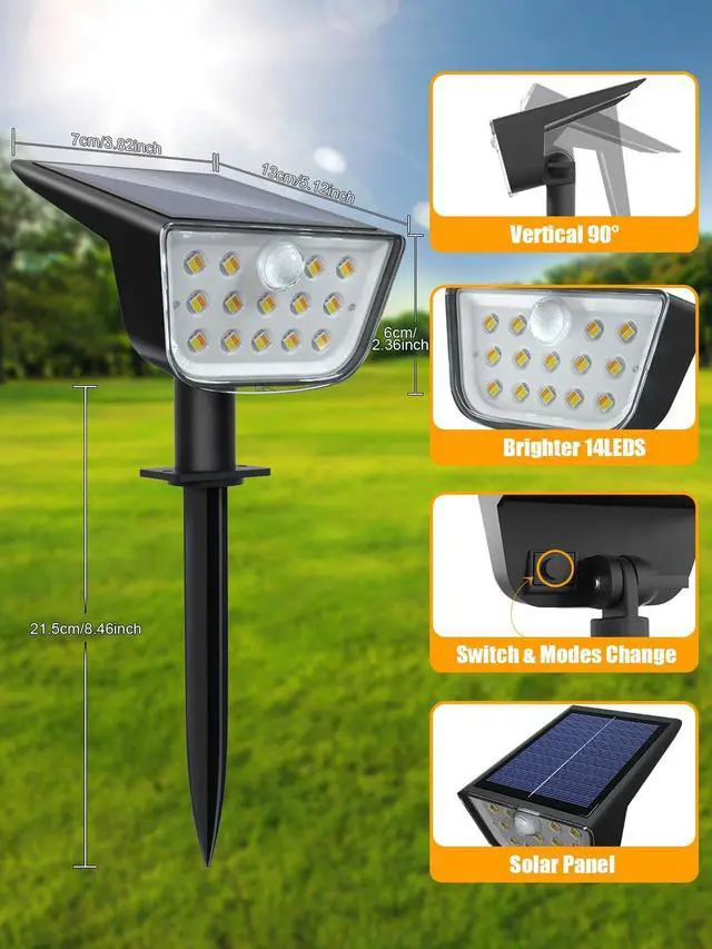 Alt view image 7 of 7 - Solar Spot Lights Outdoor Motion Sensor, IP68 Waterproof Solar Landscape Spotlights, 6 Modes Warm White+Cool White LED Lights, for Pathway Garden Yard Wall Driveway (4 Pack)