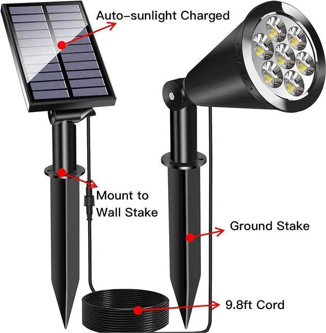 Alt view image 5 of 6 - MEIHONG Solar Spot Light Outdoor, Waterproof Solar LED Landscape Lights Dusk to Dawn, 2-in-1 Solar Spotlight Solar Powered Accent Lights for Garden Porch Walkway Patio (1 Pack)