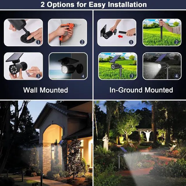 Alt view image 5 of 7 - Solar Lights Outdoor Motion Sensor Flood Lights 2000LM IP67 Waterproof Security Spot Lights for Yard Garden Patio 2 Pack