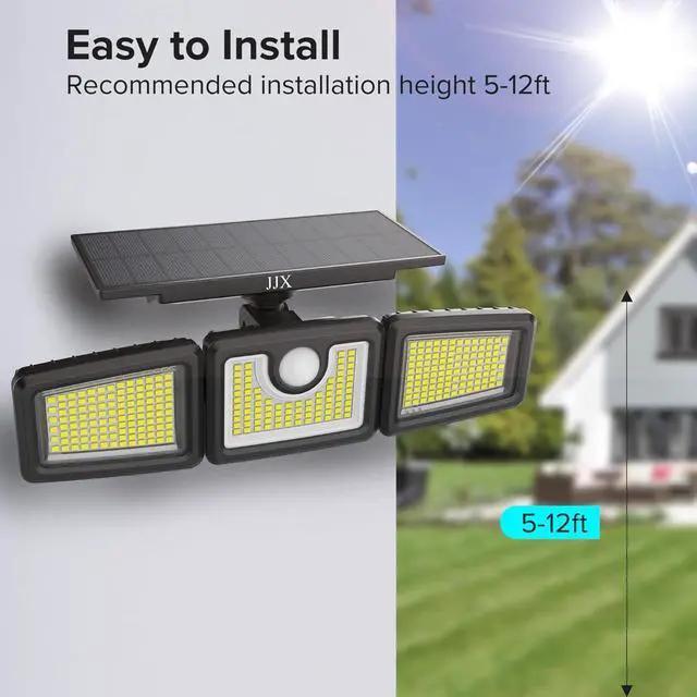 Alt view image 5 of 7 - JJX 2 Pack Solar Lights Outdoor 3000LM 312 LED Motion Sensor Outdoor Lights, IP65 Waterproof LED Solar Security Light, 3 Adjustable Heads Wide Lighting Angle