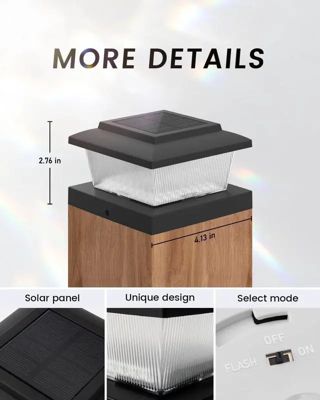 Alt view image 6 of 6 - VOLISUN Solar Fence Post Cap Lights 6pack, Black Solar Deck Cap Flame Light Outdoor Waterproof, High Brightness Flickering Flame SMD LED Lighting, for 4x4 Wooden/4x4 5x5 Vinyl Post