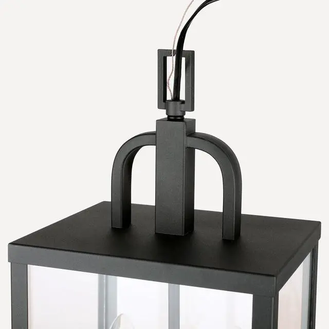 Alt view image 3 of 7 - Large Outdoor Indoor Pendant Light 2-Light, Modern Black Metal Outside Chandelier Exterior Hanging Fixture Ceiling Mount with Clear Glass Shade for Front Porch Entrance Foyer Entryway (Bulb Included)