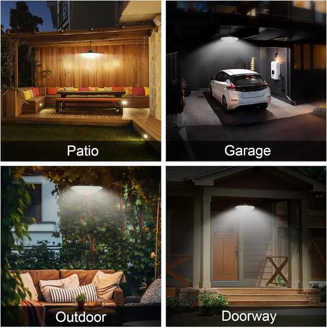 Alt view image 4 of 6 - Solar Shed Light Outdoor Indoor Solar Powered Motion Sensor Light 198LED 1200LM Daytime Work Light with 5 Lighting Modes Remote Control IP65 Waterproof Solar Hanging Barn Ligh for Home Gazebo Shop