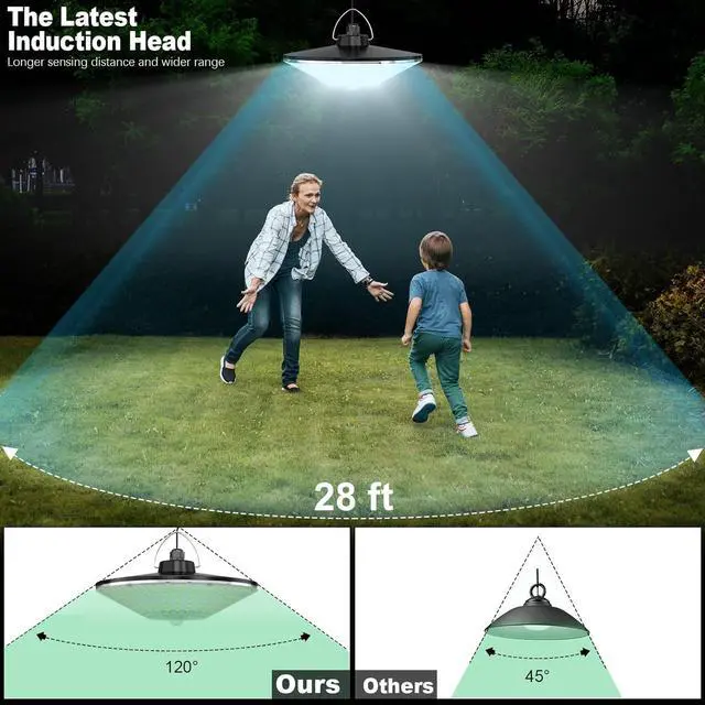Alt view image 5 of 6 - Solar Shed Light Outdoor Indoor Solar Powered Motion Sensor Light 198LED 1200LM Daytime Work Light with 5 Lighting Modes Remote Control IP65 Waterproof Solar Hanging Barn Ligh for Home Gazebo Shop