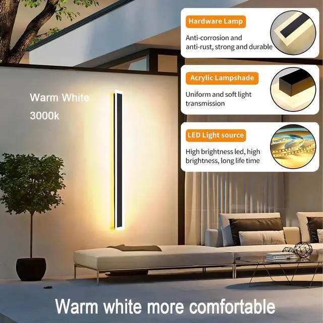 Alt view image 3 of 7 - 2Pack 59inch Long Outdoor Modern LED Wall Light,45W Waterproof IP65 Warm White 110V led Wall Mount Lighting Fixture Rectangular Black Wall Lights Elegant Frosted White Acrylic Anti Rust