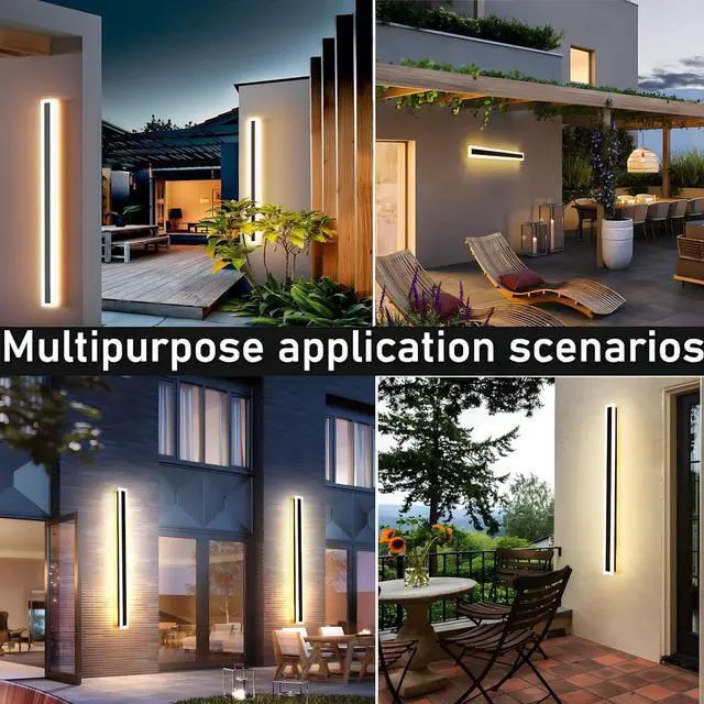 Alt view image 6 of 7 - 2Pack 59inch Long Outdoor Modern LED Wall Light,45W Waterproof IP65 Warm White 110V led Wall Mount Lighting Fixture Rectangular Black Wall Lights Elegant Frosted White Acrylic Anti Rust