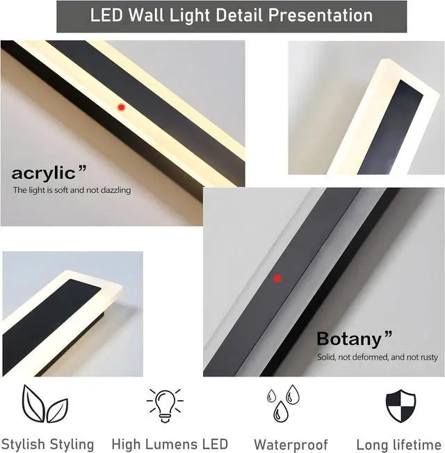 Alt view image 7 of 7 - 2Pack 59inch Long Outdoor Modern LED Wall Light,45W Waterproof IP65 Warm White 110V led Wall Mount Lighting Fixture Rectangular Black Wall Lights Elegant Frosted White Acrylic Anti Rust