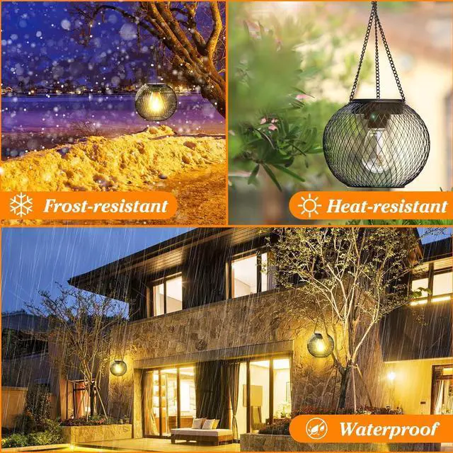 Alt view image 4 of 6 - Solar Lantern Outdoor Waterproof, KagoLing Upgraded Hanging Solar Lights Outdoor Garden Decorations Decorative Lighting Solar Powered Waterproof Tree Lantern for Garden Yard Patio Pathway, 4 Pack