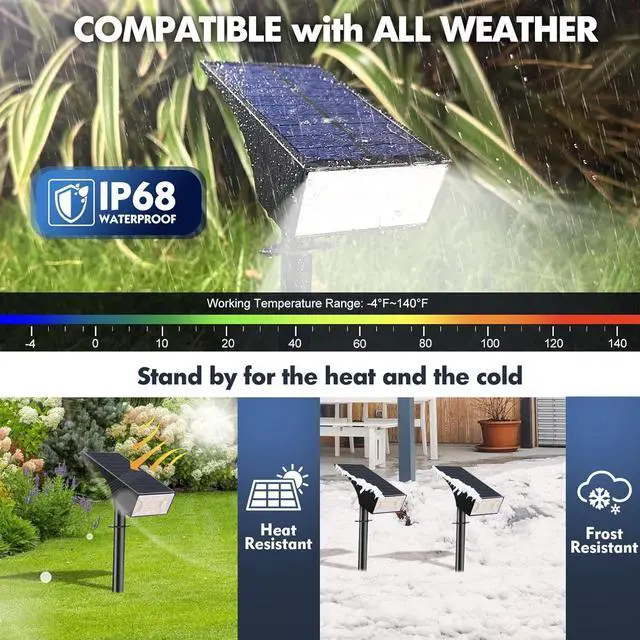 Alt view image 5 of 7 - Solar Landscape Spotlights Outdoor, Outside 56 LEDs Spot Lights IP68 Waterproof with 6 Brightness & 2 Color Modes, Auto On/Off for Tree, Yard, Pathway, Garden (Cool/Warm White)