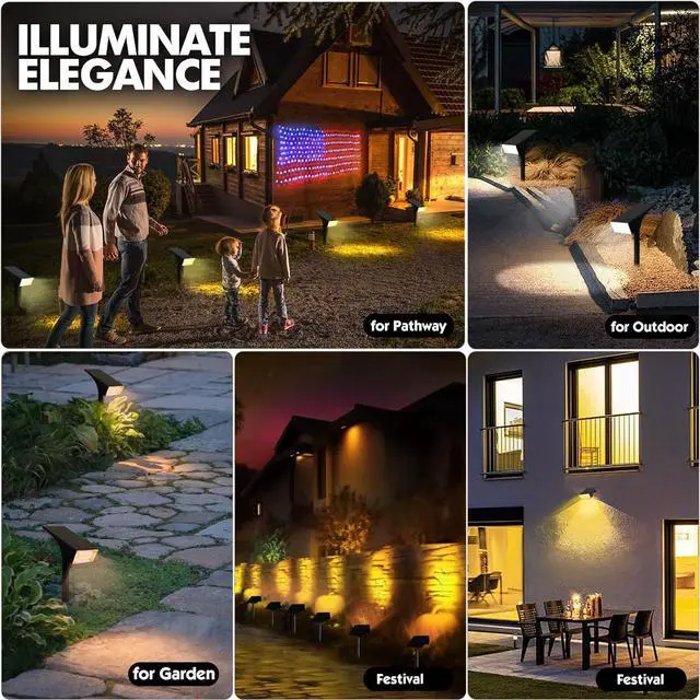 Alt view image 6 of 7 - Solar Landscape Spotlights Outdoor, Outside 56 LEDs Spot Lights IP68 Waterproof with 6 Brightness & 2 Color Modes, Auto On/Off for Tree, Yard, Pathway, Garden (Cool/Warm White)