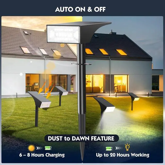 Alt view image 7 of 7 - Solar Landscape Spotlights Outdoor, Outside 56 LEDs Spot Lights IP68 Waterproof with 6 Brightness & 2 Color Modes, Auto On/Off for Tree, Yard, Pathway, Garden (Cool/Warm White)