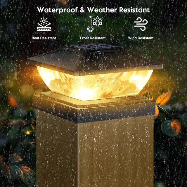 Alt view image 7 of 7 - Solar Post Cap Lights Outdoor: 6 Pack 48 LED Fence Post Solar Lights - Solar Powered 2 Lighting Modes 4x4 Post Solar Lights for Deck Porch Patio Garden Decor - Fit 3.5x3.5 5x5 Vinyl Wooden Lamp Post