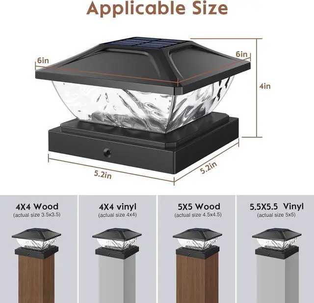 Alt view image 5 of 7 - Solar Post Cap Lights Outdoor: 6 Pack 48 LED Fence Post Solar Lights - Solar Powered 2 Lighting Modes 4x4 Post Solar Lights for Deck Porch Patio Garden Decor - Fit 3.5x3.5 5x5 Vinyl Wooden Lamp Post