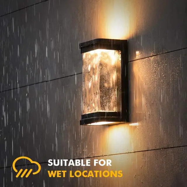 Alt view image 6 of 7 - LUTEC 1000 Lumen Outdoor LED Wall Light Fixture, Dusk to Dawn Porch Light Wall Sconce with Seeded Glass, Matte Black Wall Lantern Exterior Lighting for House Backyard Patio, 3000K