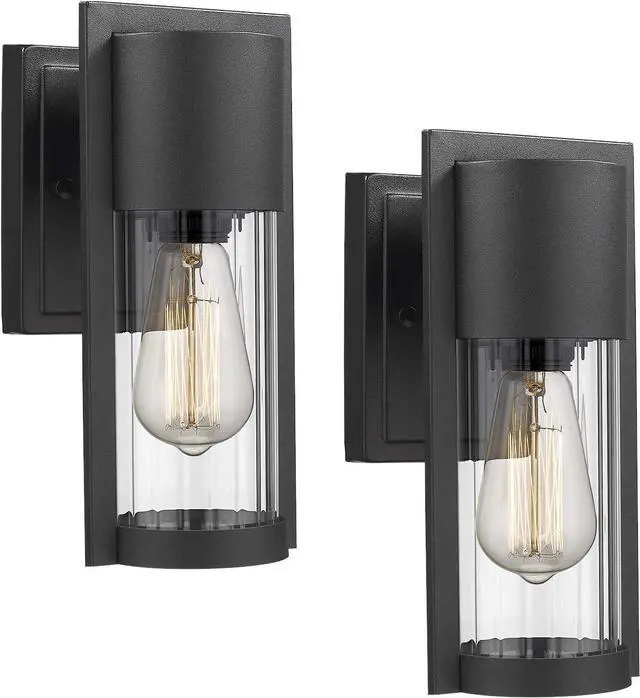 Main image of Outdoor Wall Lights, 2 Pack Black Exterior Lighting Fixtures Outdoor Waterproof Wall Mount Lantern with Glass, Modern Outside Wall Sconce for House Porch Garage Doorway, 2254/1W-2PK