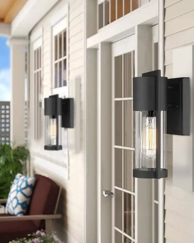Alt view image 6 of 7 - Outdoor Wall Lights, 2 Pack Black Exterior Lighting Fixtures Outdoor Waterproof Wall Mount Lantern with Glass, Modern Outside Wall Sconce for House Porch Garage Doorway, 2254/1W-2PK