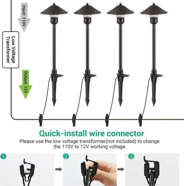 Alt view image 4 of 7 - EDISHINE Low Voltage Pathway Lights, 3W 150 LM 3000K 16.5 Tall LED Landscape Lights, 12V AC/DC 50,000Hrs Waterproof Aluminum Housing Outdoor Landscape Lighting for Path, Yard, Garden