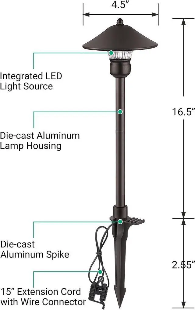 Alt view image 7 of 7 - EDISHINE Low Voltage Pathway Lights, 3W 150 LM 3000K 16.5 Tall LED Landscape Lights, 12V AC/DC 50,000Hrs Waterproof Aluminum Housing Outdoor Landscape Lighting for Path, Yard, Garden