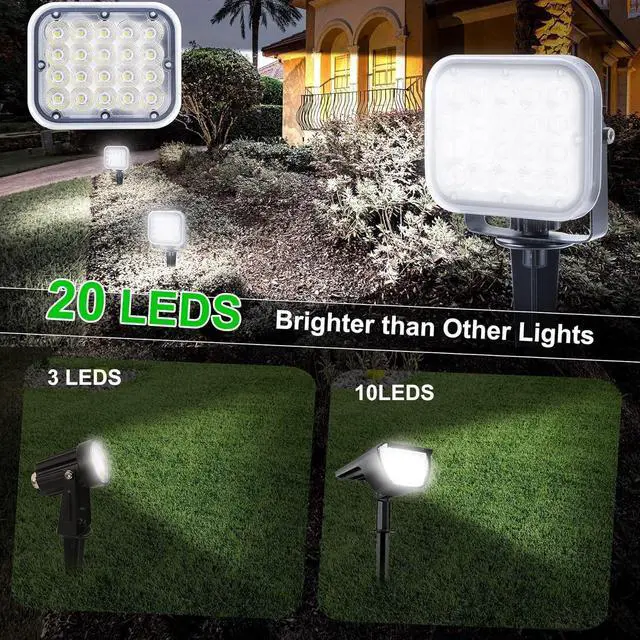 Alt view image 3 of 7 - Solar Spot Lights Outdoor, 20 LED IP65 Waterproof Landscape Lighting, Dusk-to-Dawn 6000K Cold White Solar Outdoor Lights for Yard Garden Driveway Porch Walkway, 4-in-1