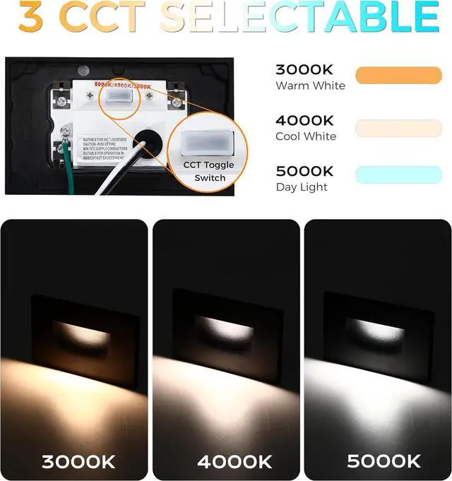 Alt view image 3 of 7 - CLOUDY BAY 3 Color 120V Dimmable LED Indoor Outdoor Step Light,3000K/4000K/5000K 3W 55lm Stair Light,Oil Rubbed Bronze,12 Pack
