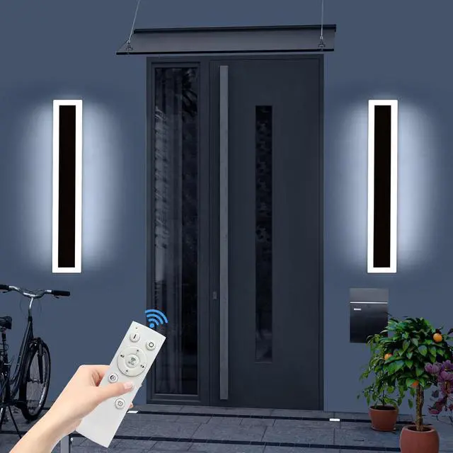 Main image of Upgrade Widened 2 Pack 23.6inch Outdoor Wall Sconce, Dimmable Modern LED Wall Light, 3000K-6000K, IP65 Waterproof, Black Wall Mount Lighting for Exterior Home, Porch, Garage with Remote Control