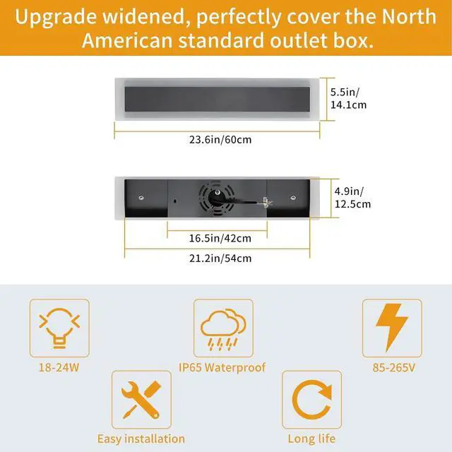 Alt view image 2 of 7 - Upgrade Widened 2 Pack 23.6inch Outdoor Wall Sconce, Dimmable Modern LED Wall Light, 3000K-6000K, IP65 Waterproof, Black Wall Mount Lighting for Exterior Home, Porch, Garage with Remote Control