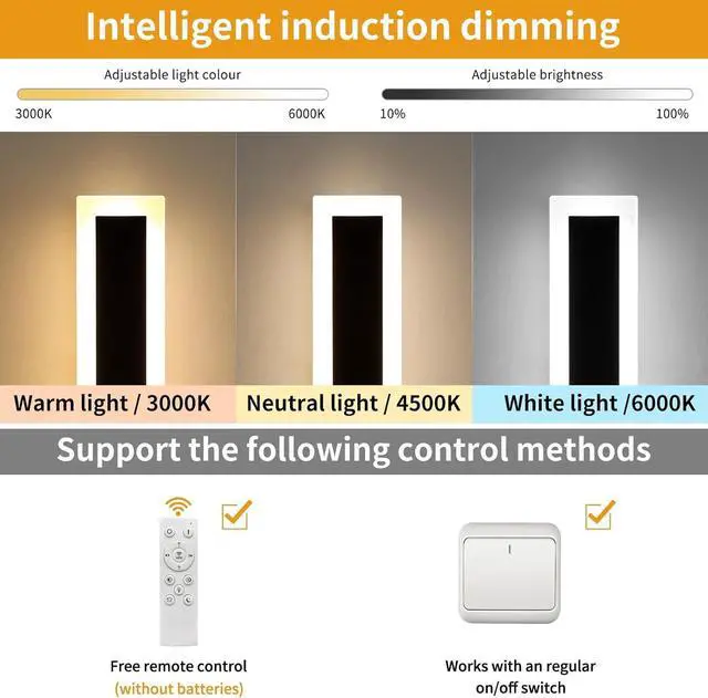 Alt view image 3 of 7 - Upgrade Widened 2 Pack 23.6inch Outdoor Wall Sconce, Dimmable Modern LED Wall Light, 3000K-6000K, IP65 Waterproof, Black Wall Mount Lighting for Exterior Home, Porch, Garage with Remote Control