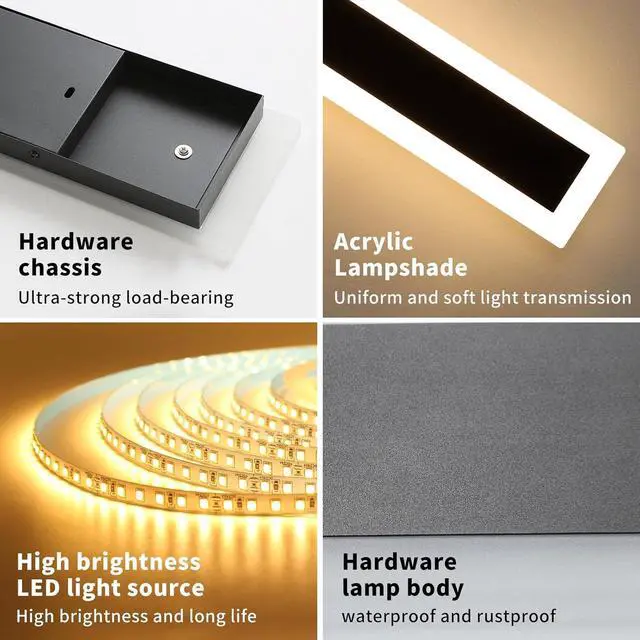 Alt view image 5 of 7 - Upgrade Widened 2 Pack 23.6inch Outdoor Wall Sconce, Dimmable Modern LED Wall Light, 3000K-6000K, IP65 Waterproof, Black Wall Mount Lighting for Exterior Home, Porch, Garage with Remote Control