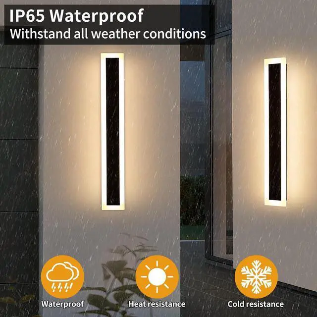 Alt view image 6 of 7 - Upgrade Widened 2 Pack 23.6inch Outdoor Wall Sconce, Dimmable Modern LED Wall Light, 3000K-6000K, IP65 Waterproof, Black Wall Mount Lighting for Exterior Home, Porch, Garage with Remote Control